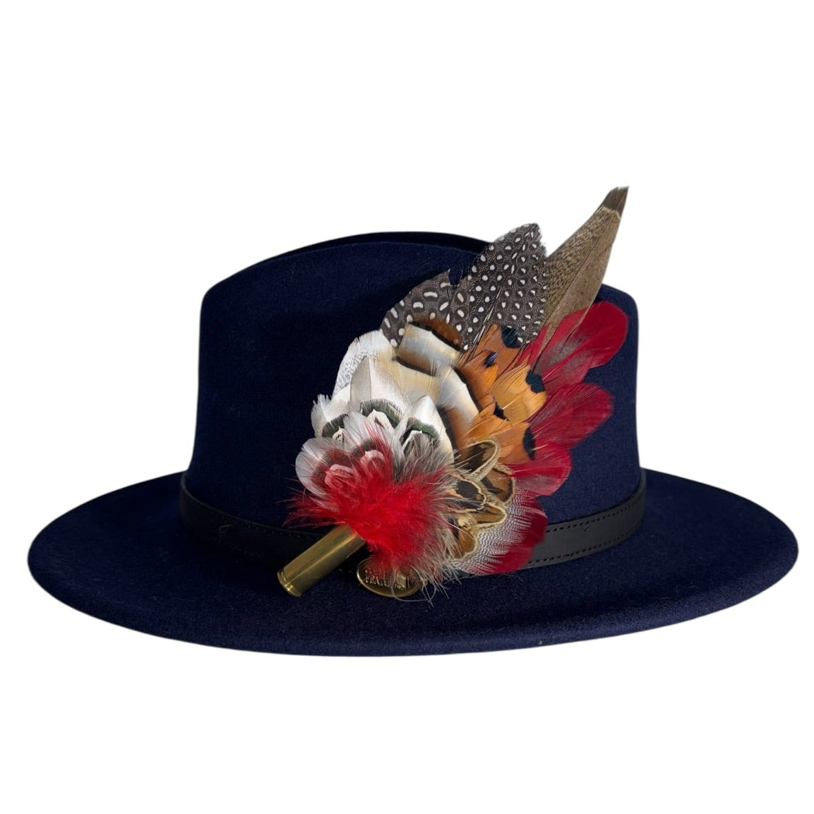 Deep Red, Black, White and Natural Feather Hat Pin (CFP845)