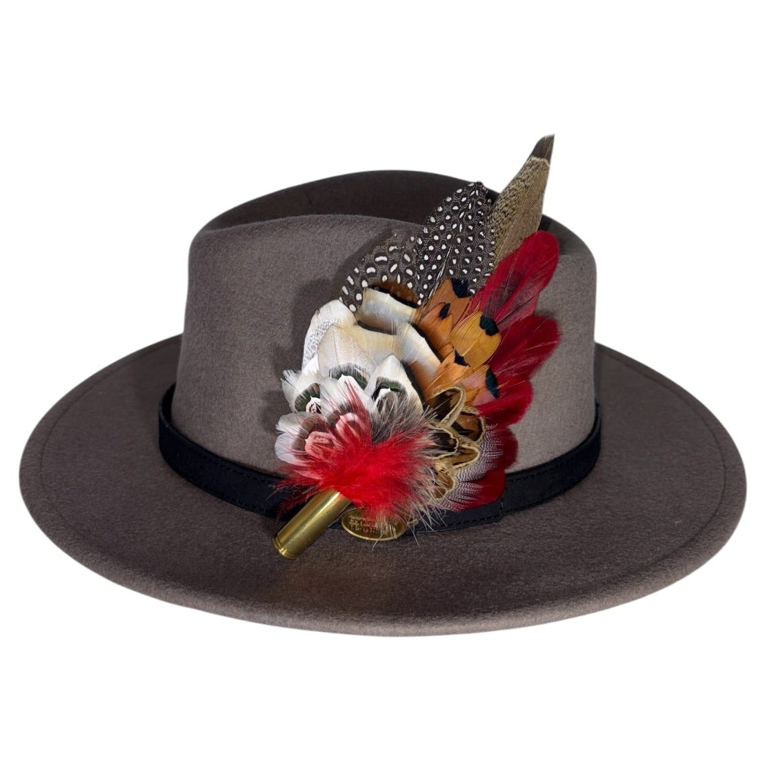 Deep Red, Black, White and Natural Feather Hat Pin (CFP845)