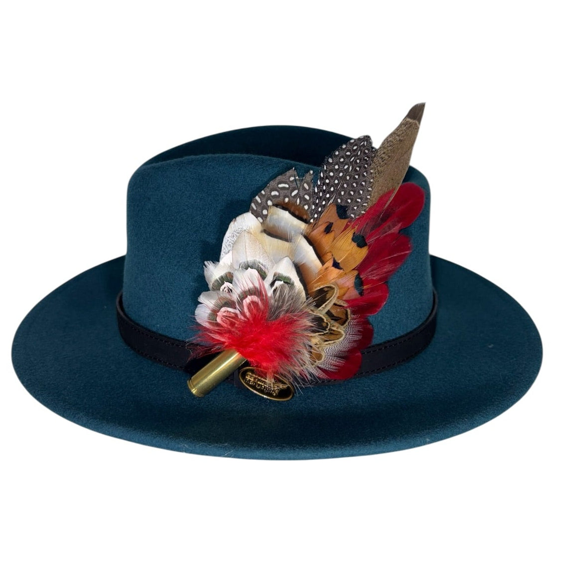 Deep Red, Black, White and Natural Feather Hat Pin (CFP845)