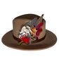 Deep Red, Black, White and Natural Feather Hat Pin (CFP845)