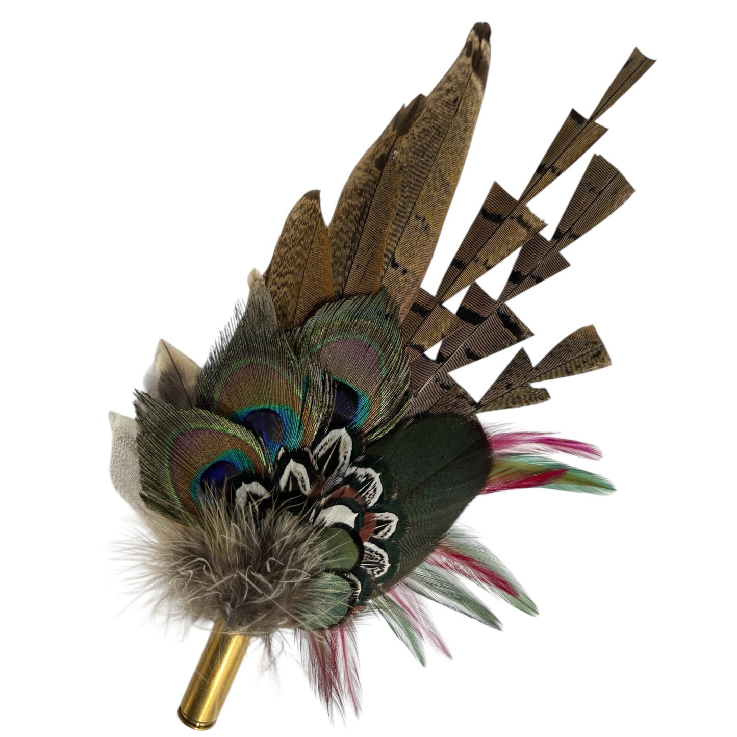 Green, Wine and Natural Feather Hat Pin CFP847
