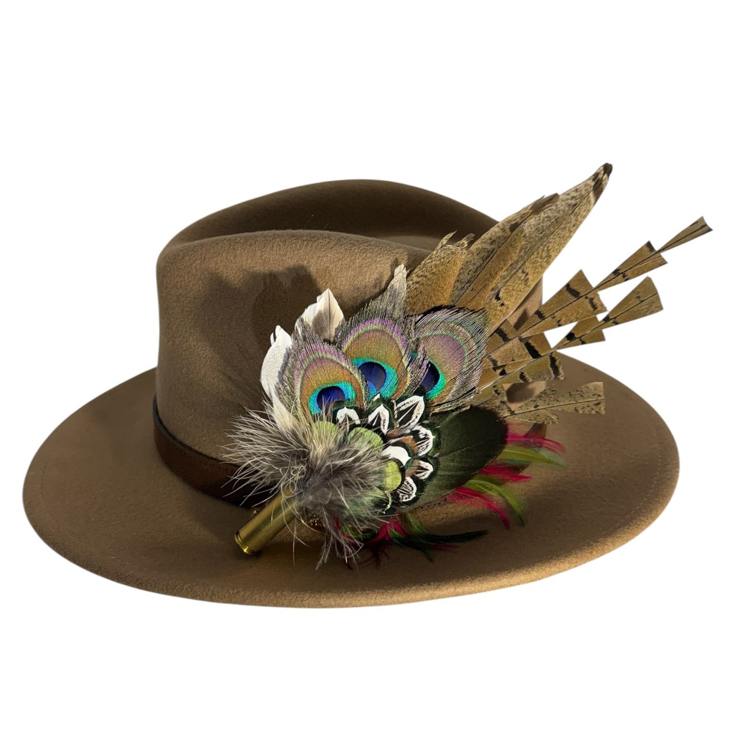 Green, Wine and Natural Feather Hat Pin CFP847