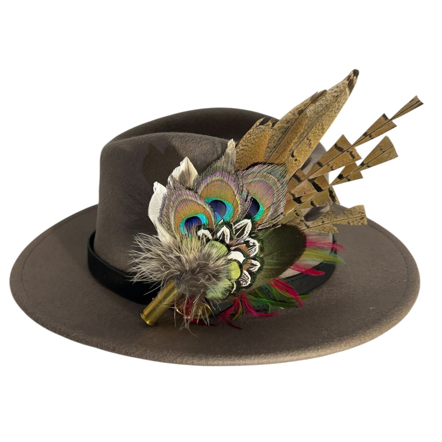 Green, Wine and Natural Feather Hat Pin CFP847