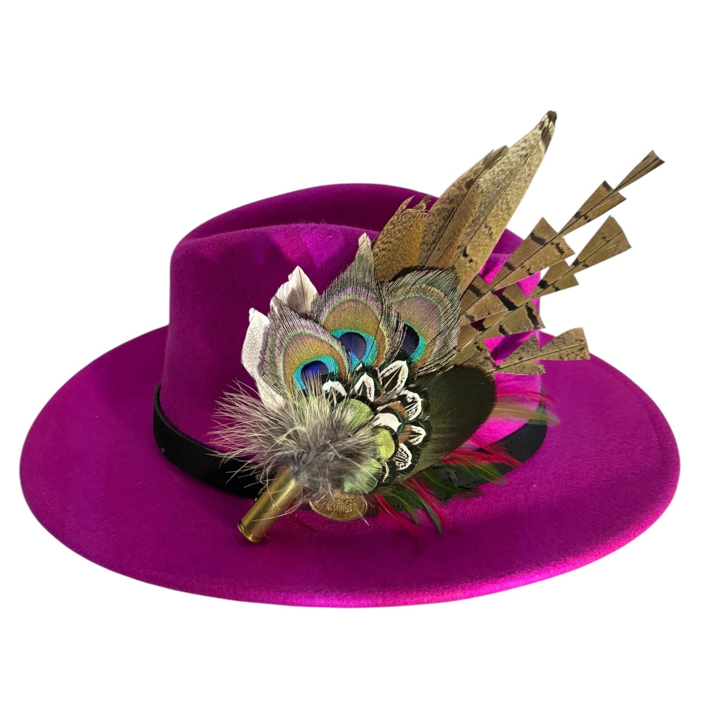 Green, Wine and Natural Feather Hat Pin CFP847