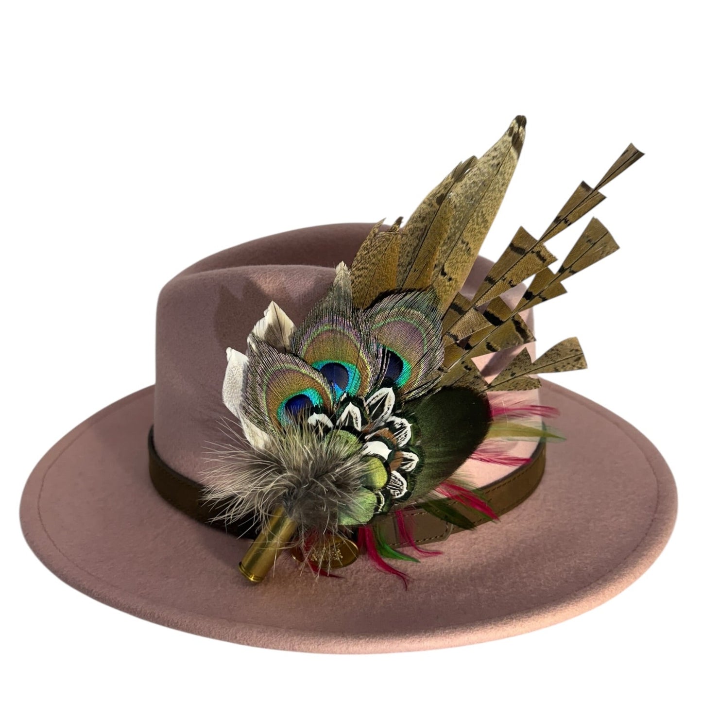 Green, Wine and Natural Feather Hat Pin CFP847