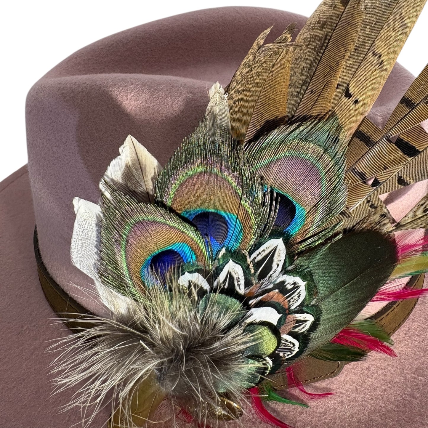 Green, Wine and Natural Feather Hat Pin CFP847