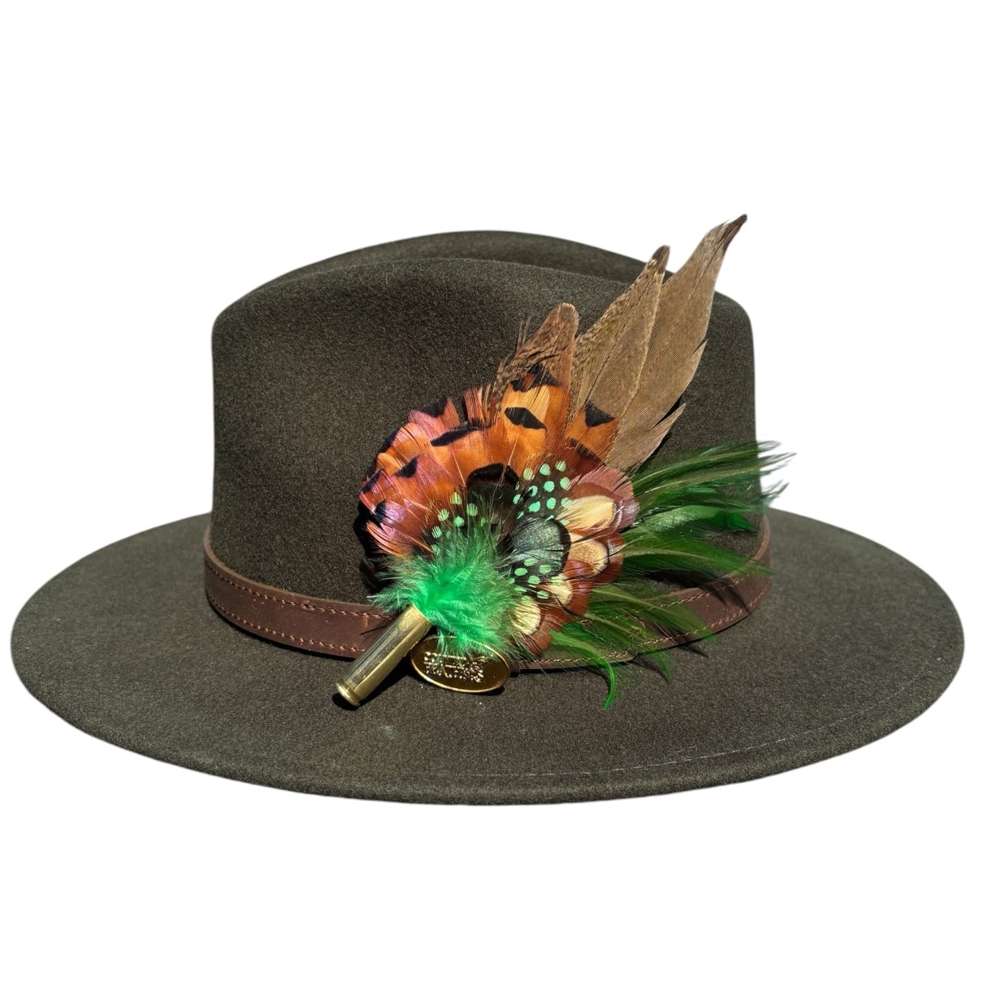 Green and Natural Feather Hat Pin CFP850