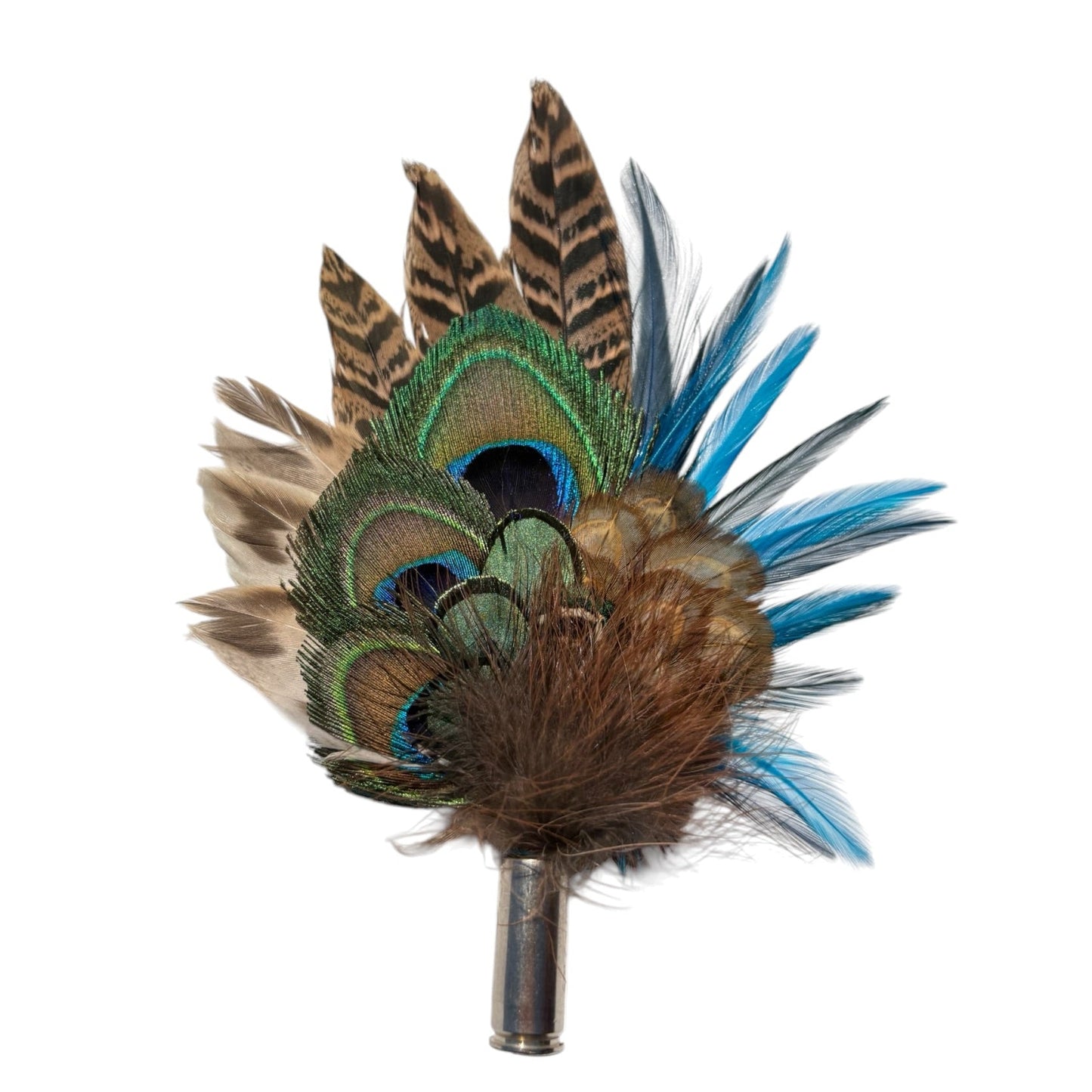 Teal and Natural Feather Hat Pin CFP851