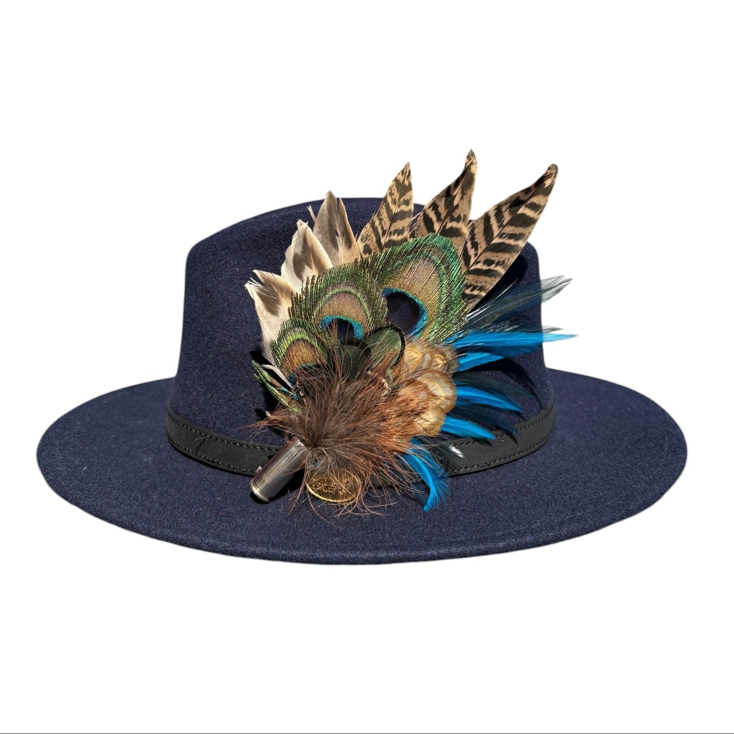Teal and Natural Feather Hat Pin CFP851