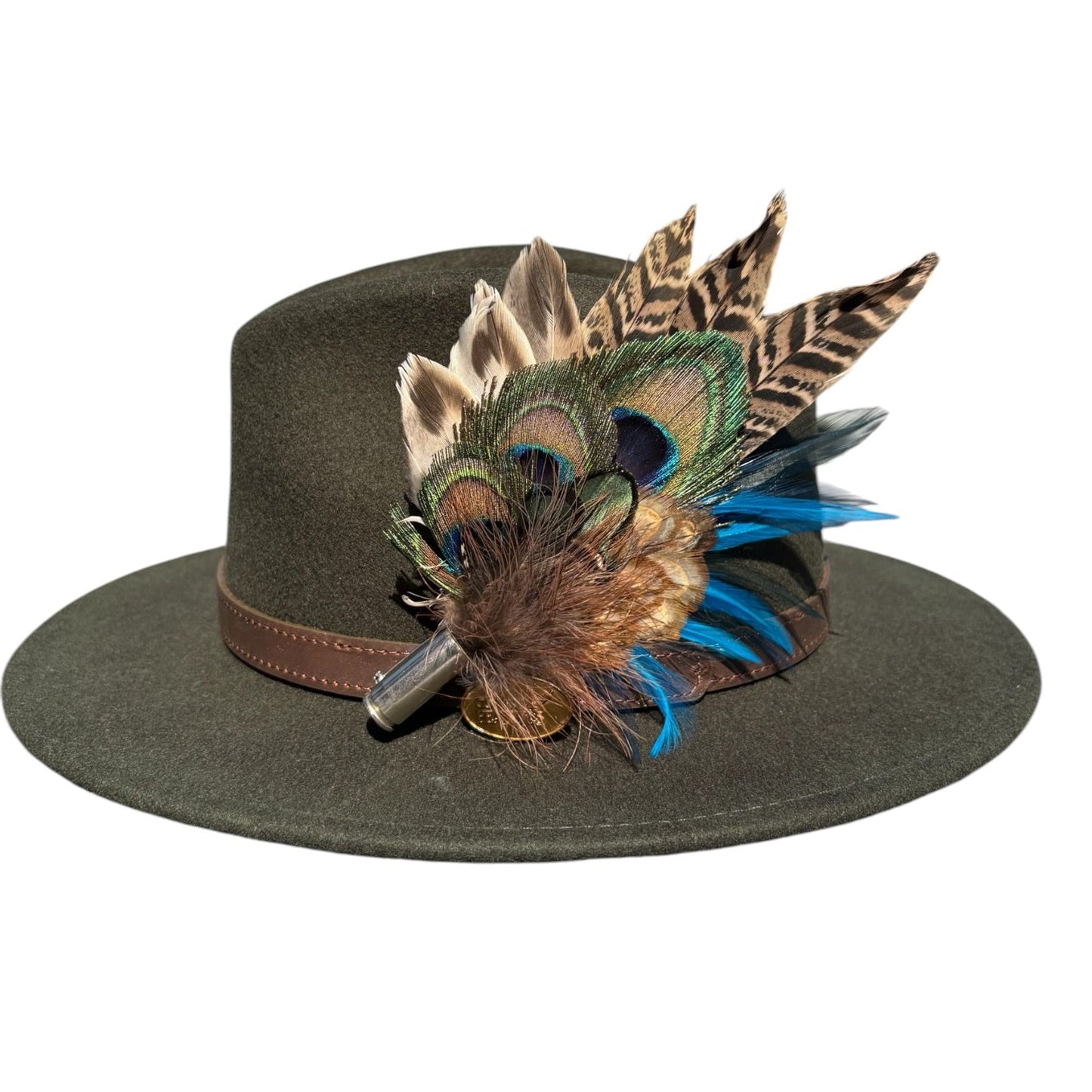 Teal and Natural Feather Hat Pin CFP851