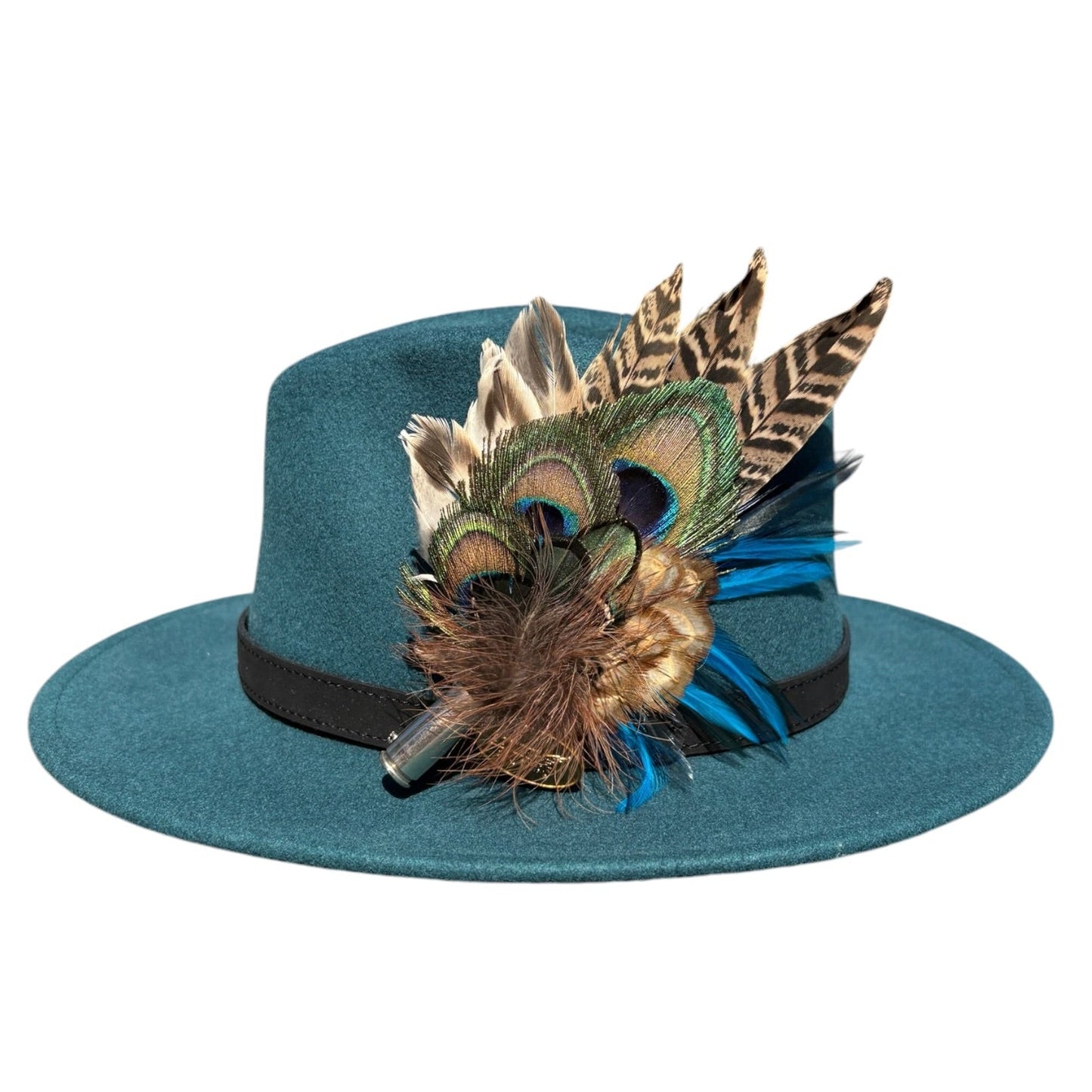 Teal and Natural Feather Hat Pin CFP851