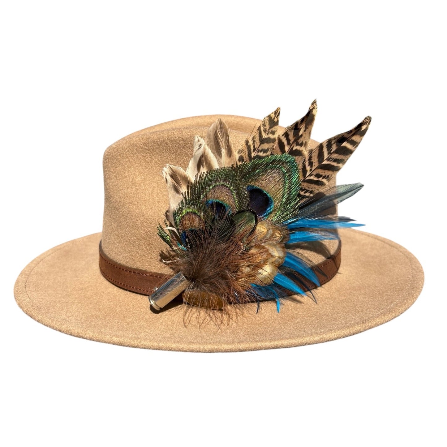 Teal and Natural Feather Hat Pin CFP851