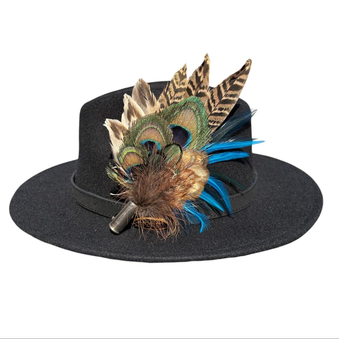 Teal and Natural Feather Hat Pin CFP851