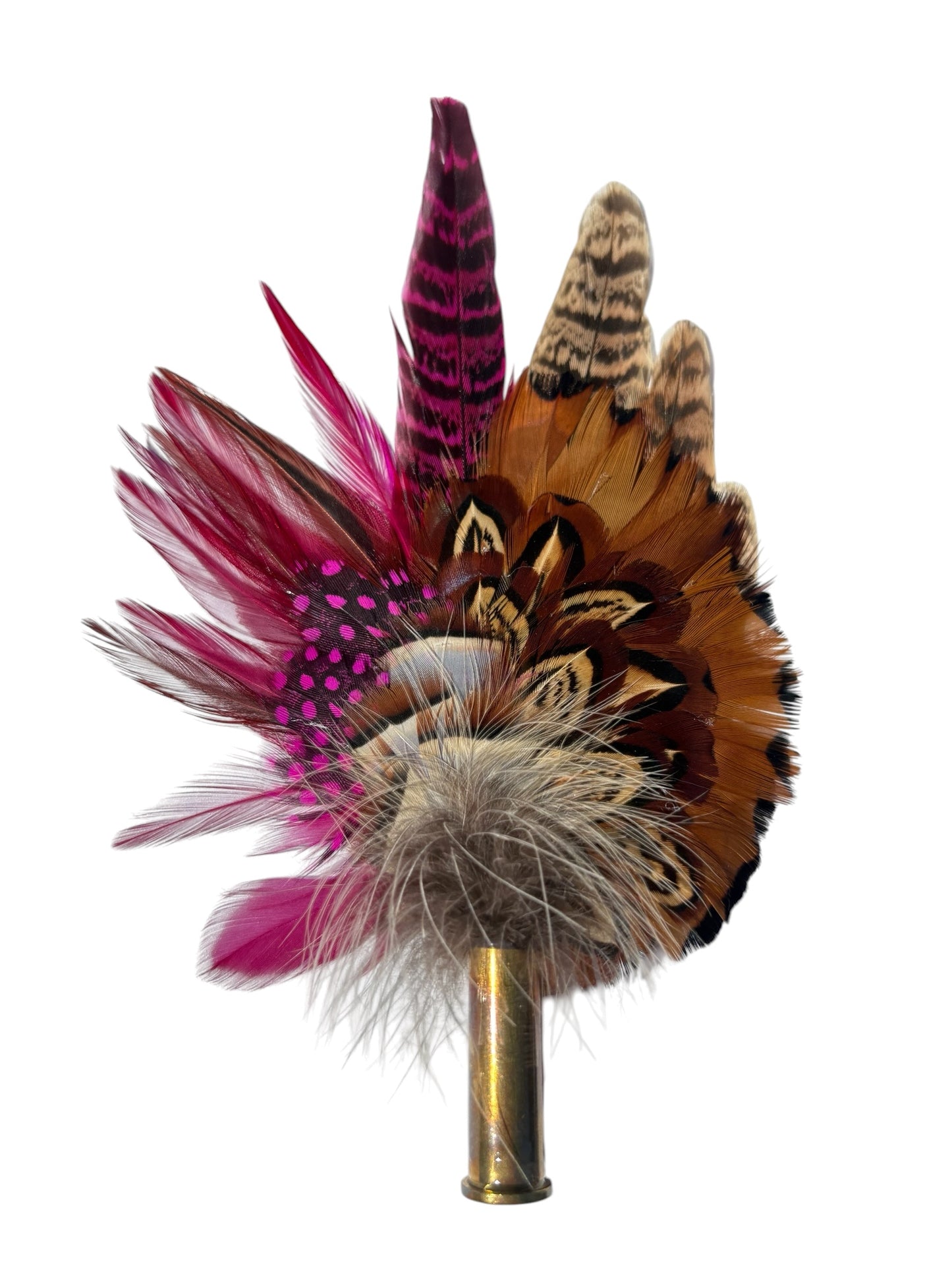 Claret, Cerise Pink and Natural Feather Hat Pin CFP853