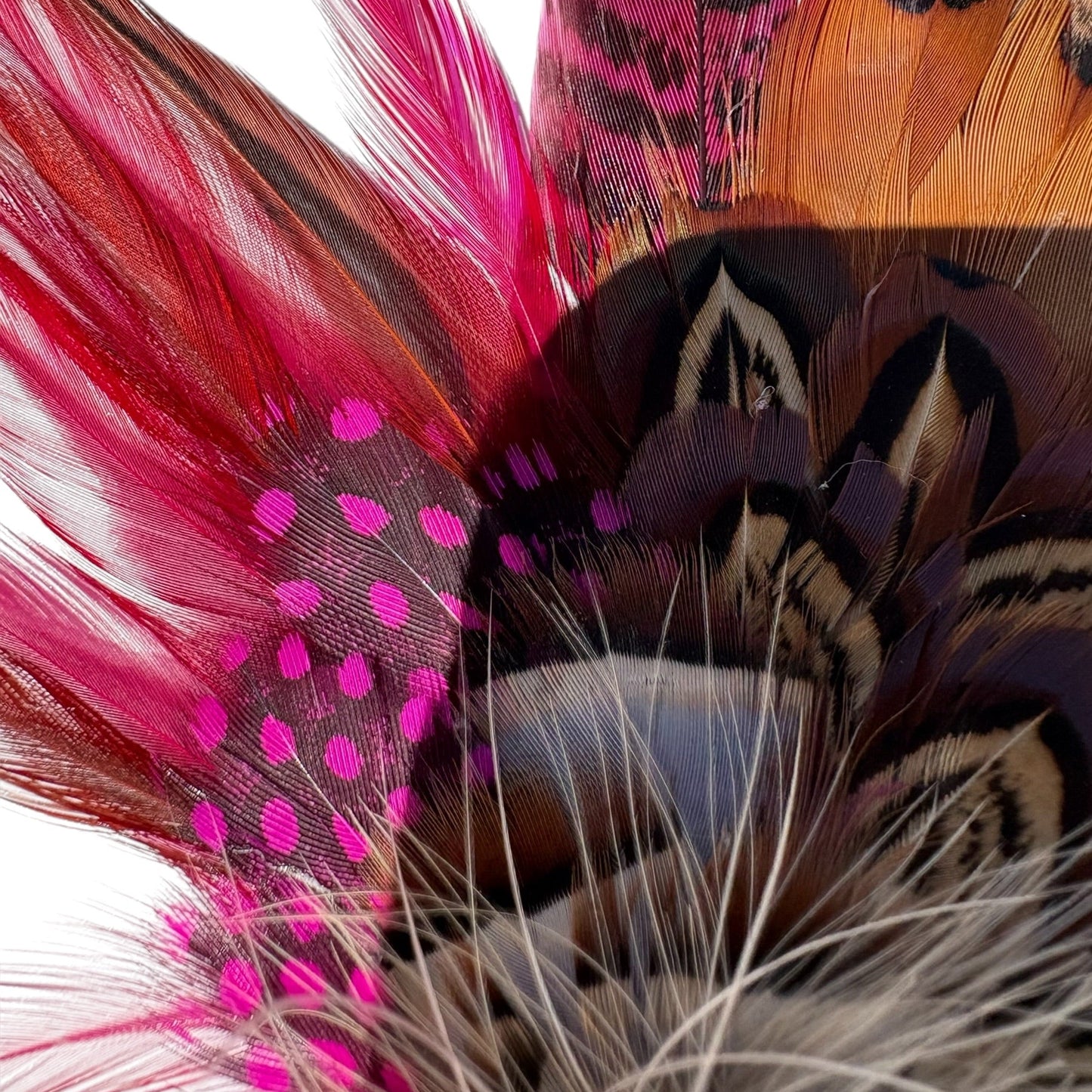 Claret, Cerise Pink and Natural Feather Hat Pin CFP853