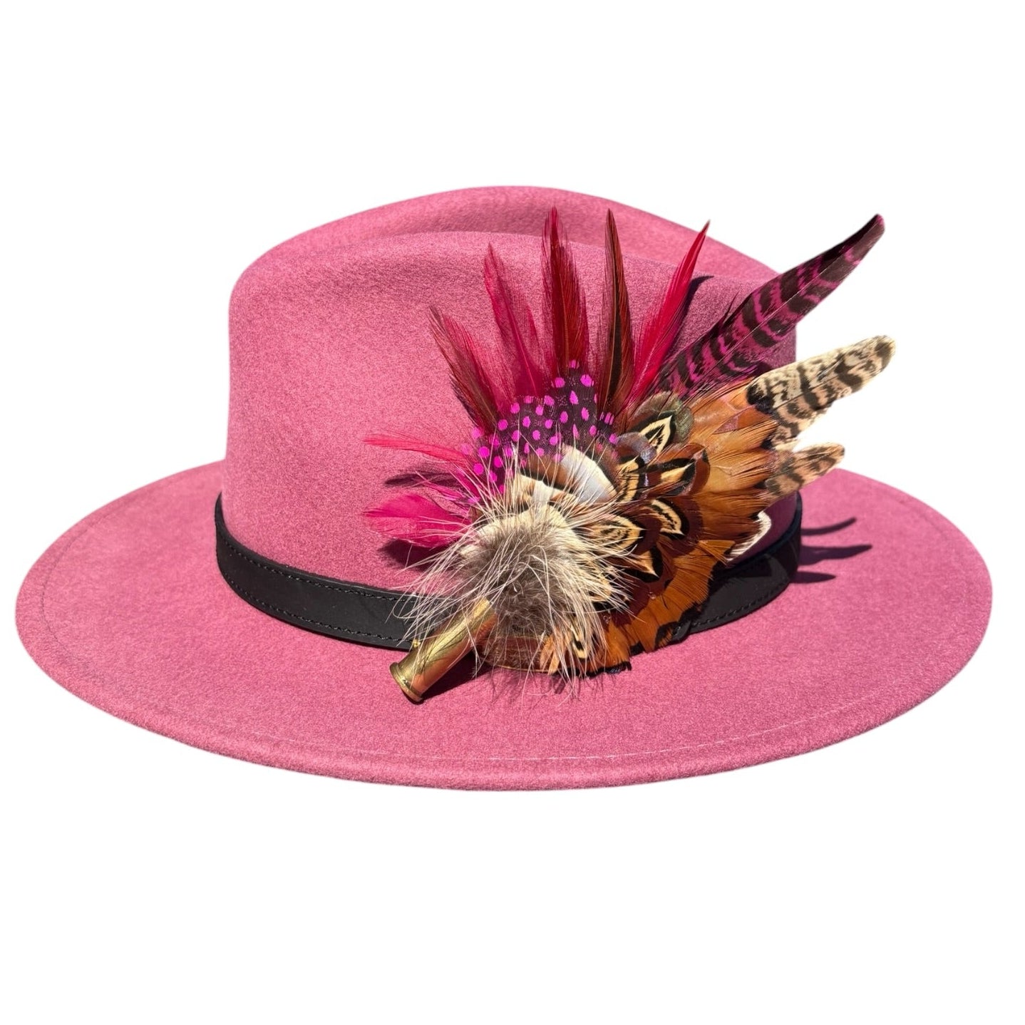 Claret, Cerise Pink and Natural Feather Hat Pin CFP853