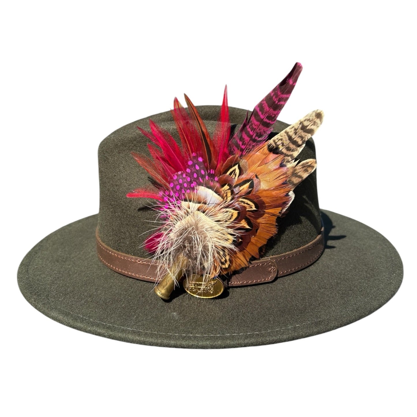 Claret, Cerise Pink and Natural Feather Hat Pin CFP853
