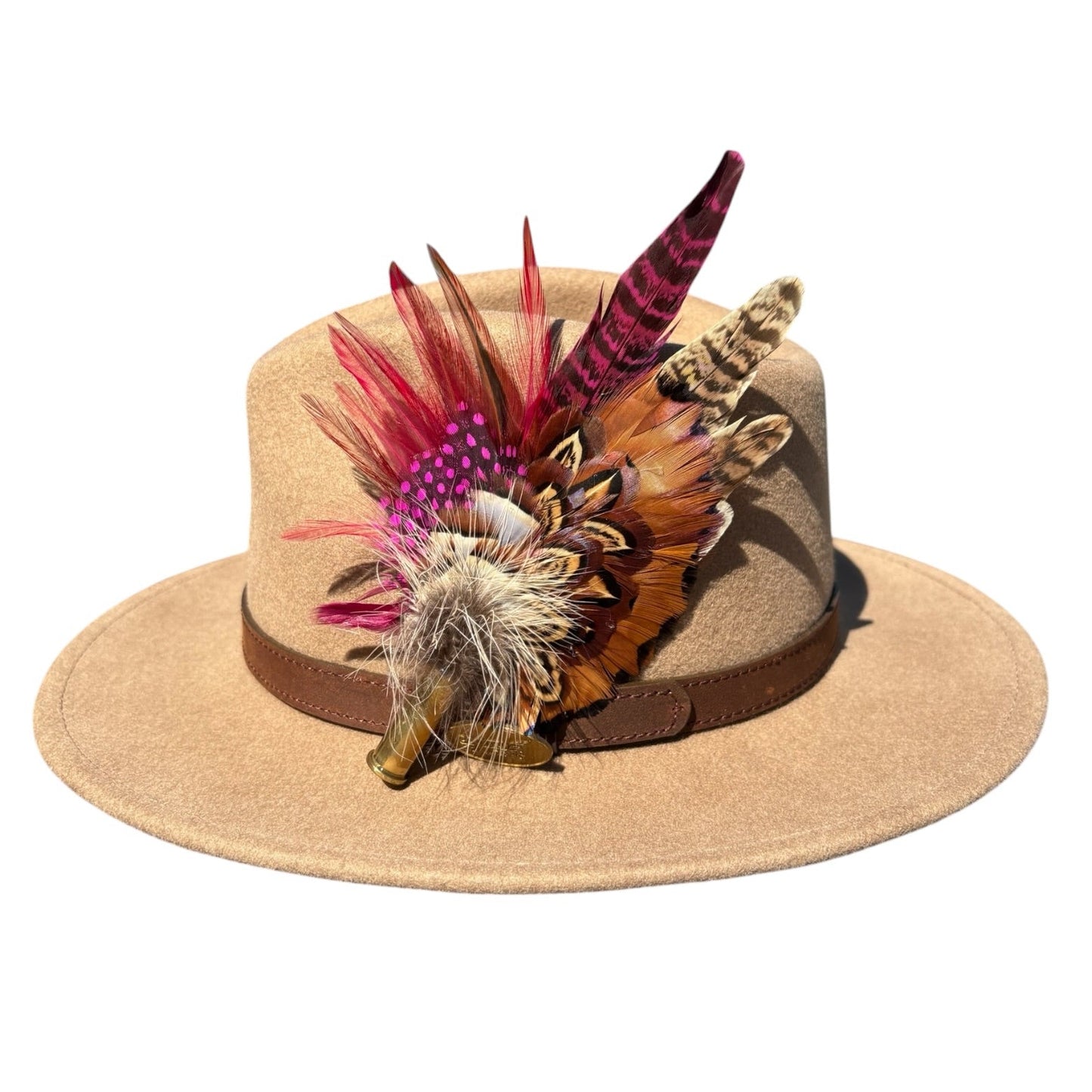Claret, Cerise Pink and Natural Feather Hat Pin CFP853
