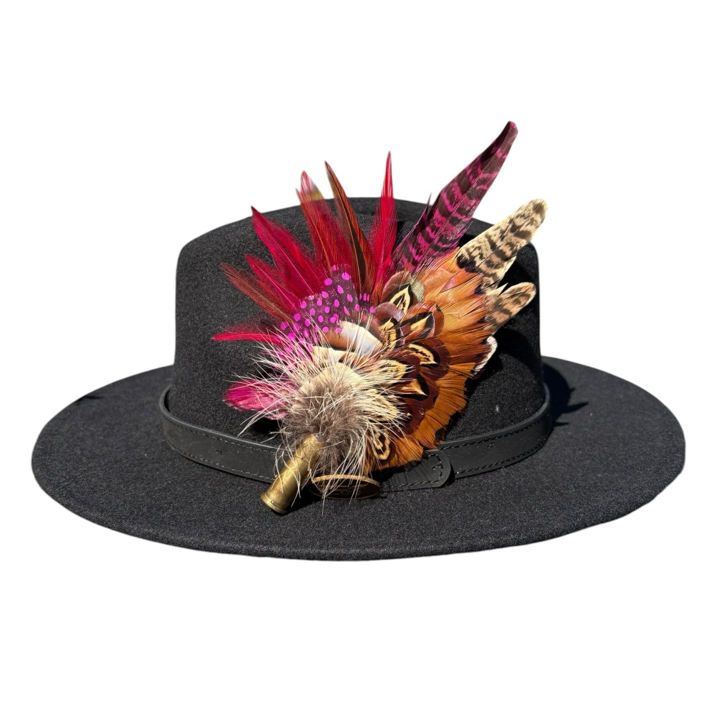 Claret, Cerise Pink and Natural Feather Hat Pin CFP853