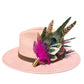 Cerise Pink, Green and Natural Feather Hat Pin CFP855