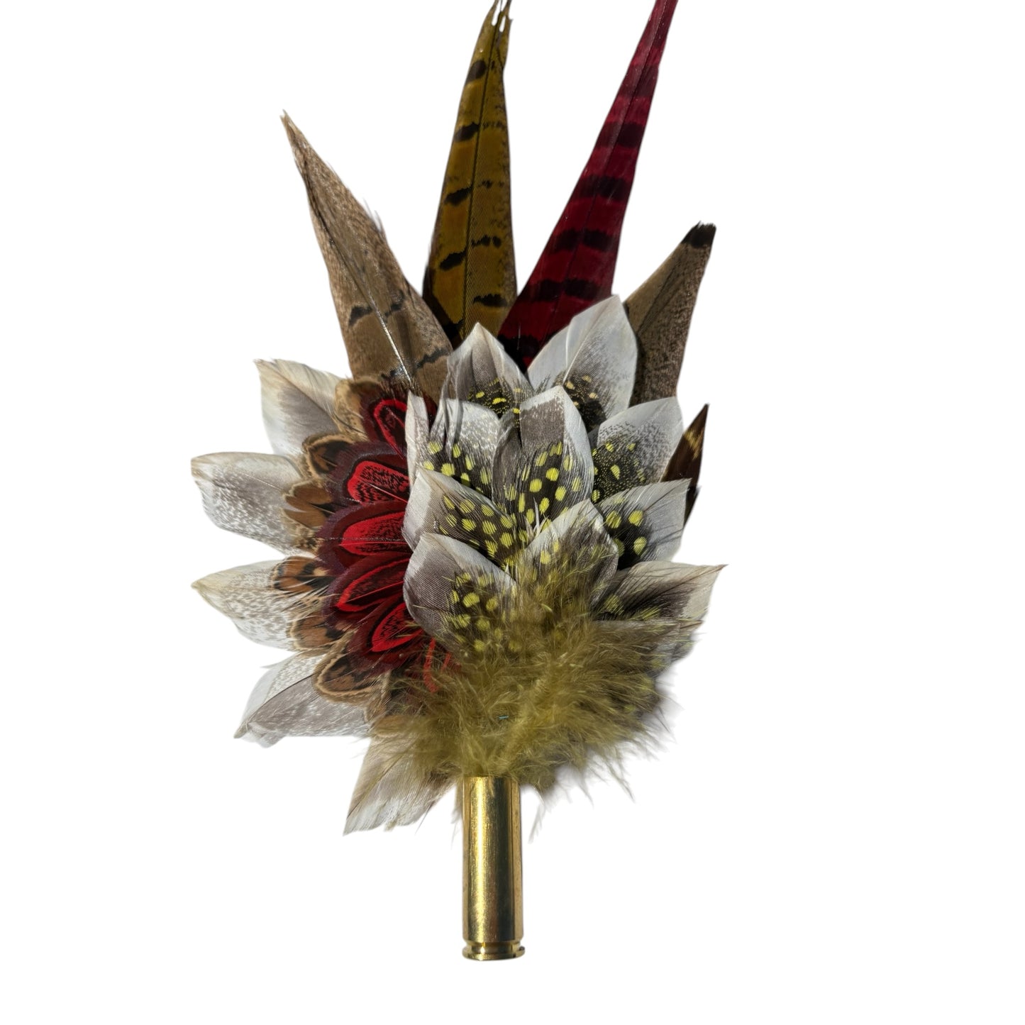 Red, Yellow and Natural Feather Hat Pin CFP856