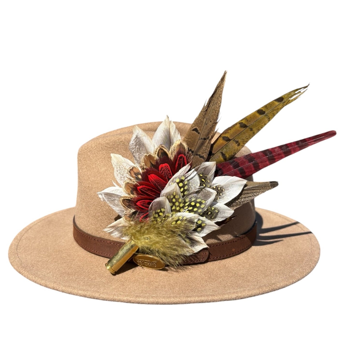 Red, Yellow and Natural Feather Hat Pin CFP856