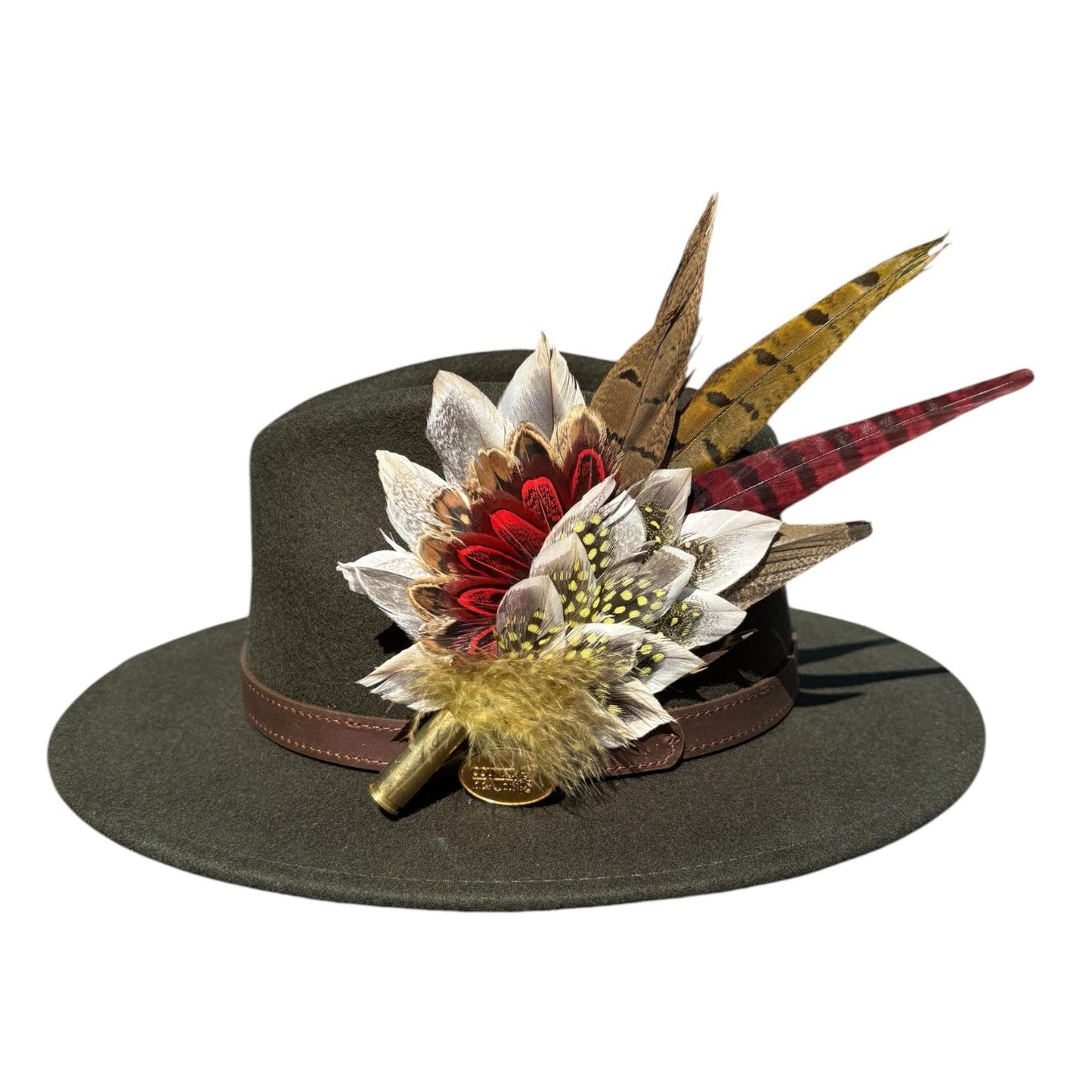 Red, Yellow and Natural Feather Hat Pin CFP856