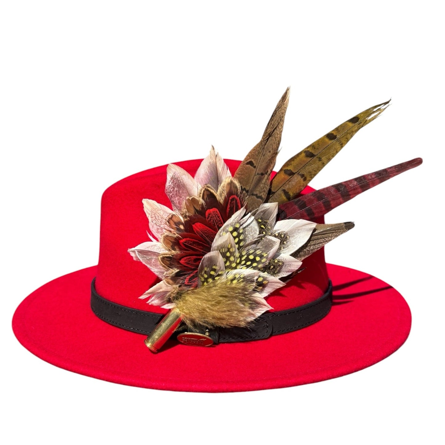 Red, Yellow and Natural Feather Hat Pin CFP856