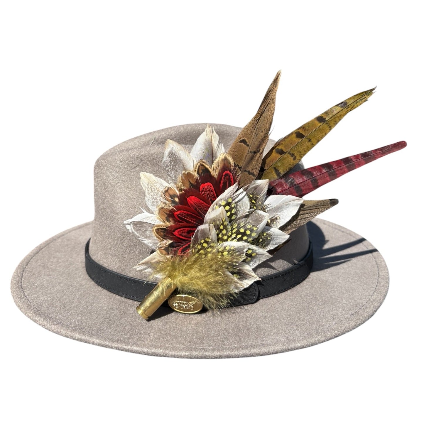 Red, Yellow and Natural Feather Hat Pin CFP856
