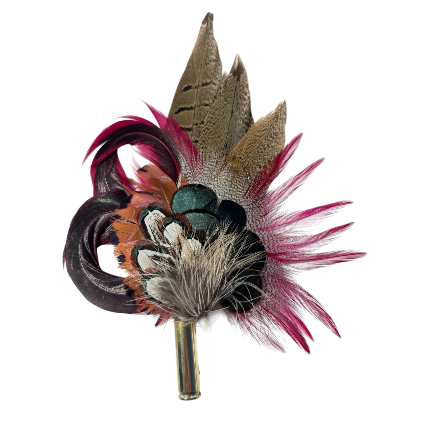 Claret and Natural Feather Hat Pin CFP858