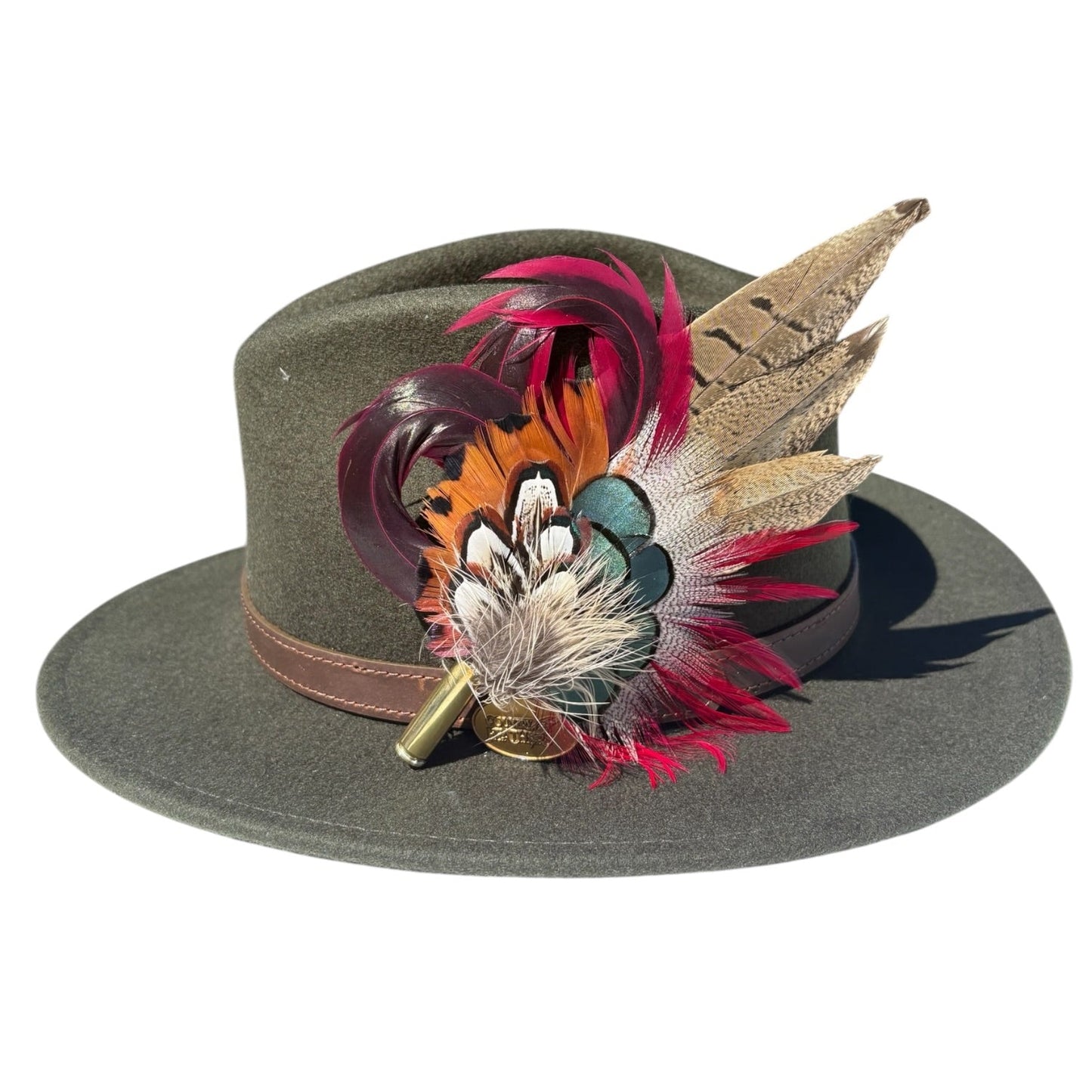 Claret and Natural Feather Hat Pin CFP858