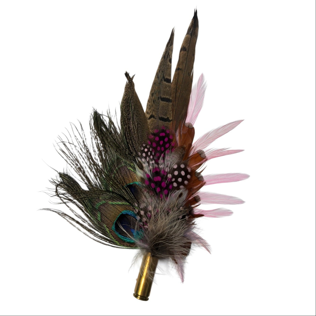 Peacock, Cerise Pink and Light Pink Feather Hat Pin CFP862