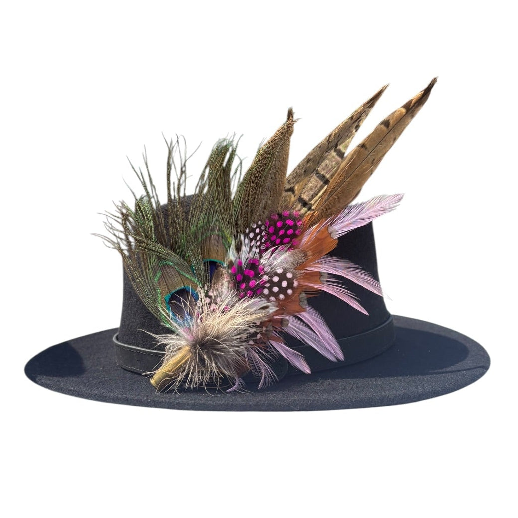 Peacock, Cerise Pink and Light Pink Feather Hat Pin CFP862
