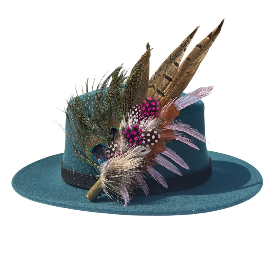 Peacock, Cerise Pink and Light Pink Feather Hat Pin CFP862