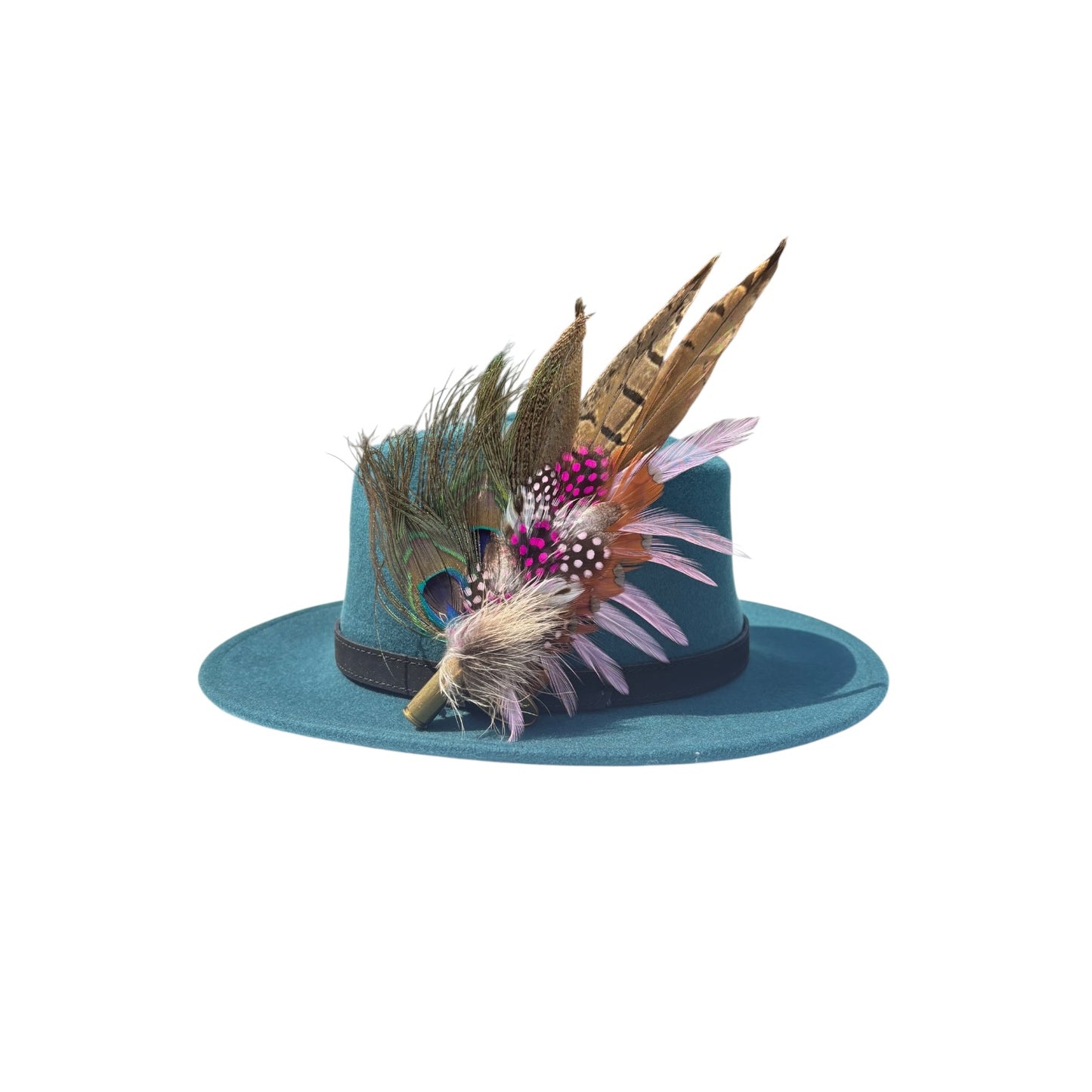 Peacock, Cerise Pink and Light Pink Feather Hat Pin CFP862
