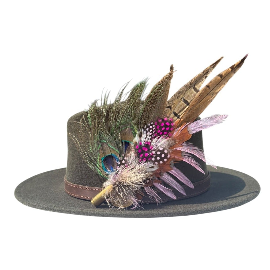Peacock, Cerise Pink and Light Pink Feather Hat Pin CFP862