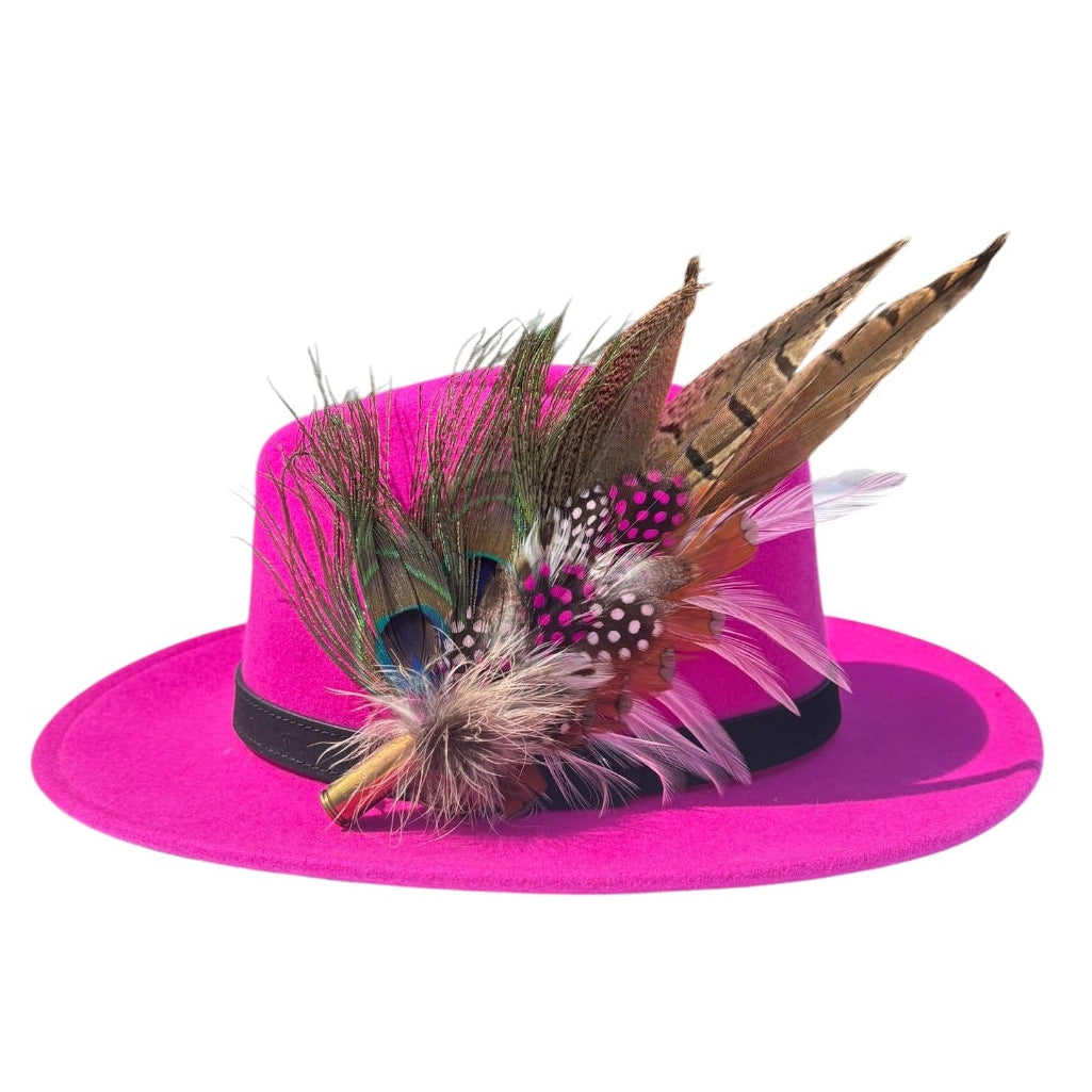 Peacock, Cerise Pink and Light Pink Feather Hat Pin CFP862