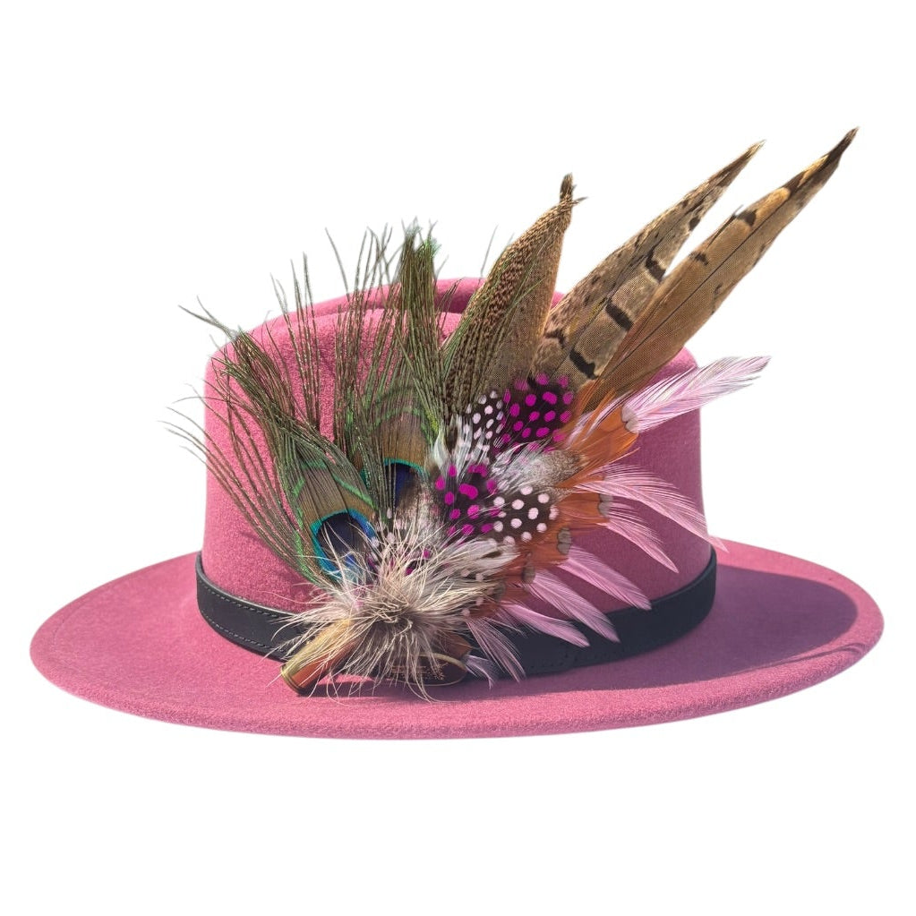 Peacock, Cerise Pink and Light Pink Feather Hat Pin CFP862