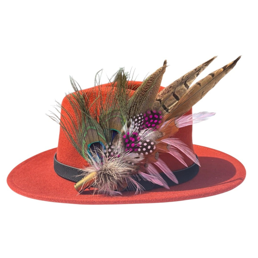 Peacock, Cerise Pink and Light Pink Feather Hat Pin CFP862