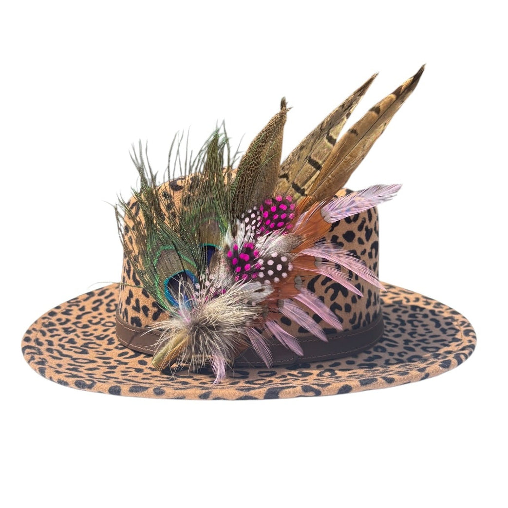 Peacock, Cerise Pink and Light Pink Feather Hat Pin CFP862