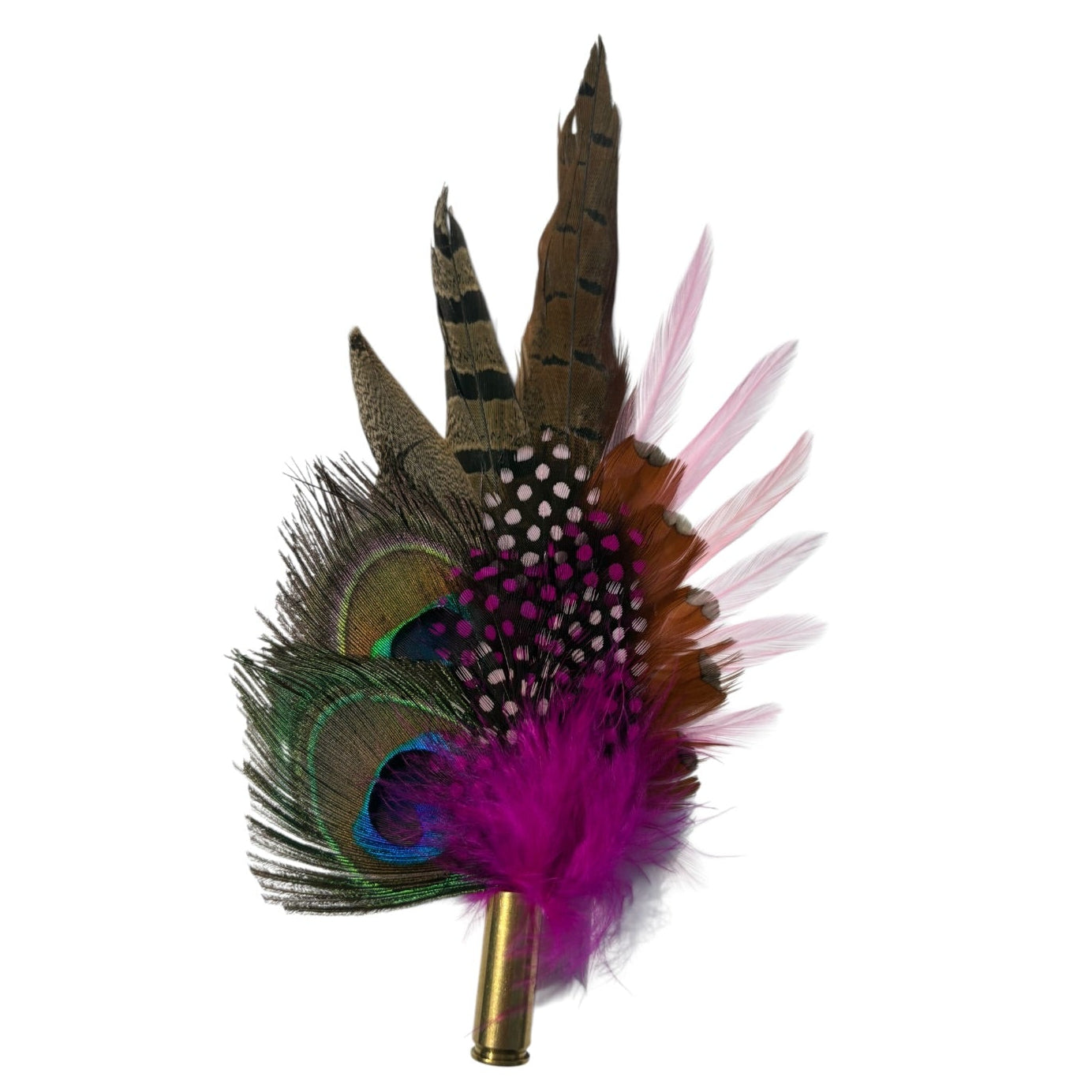 Peacock, Cerise Pink and Light Pink Feather Hat Pin CFP864