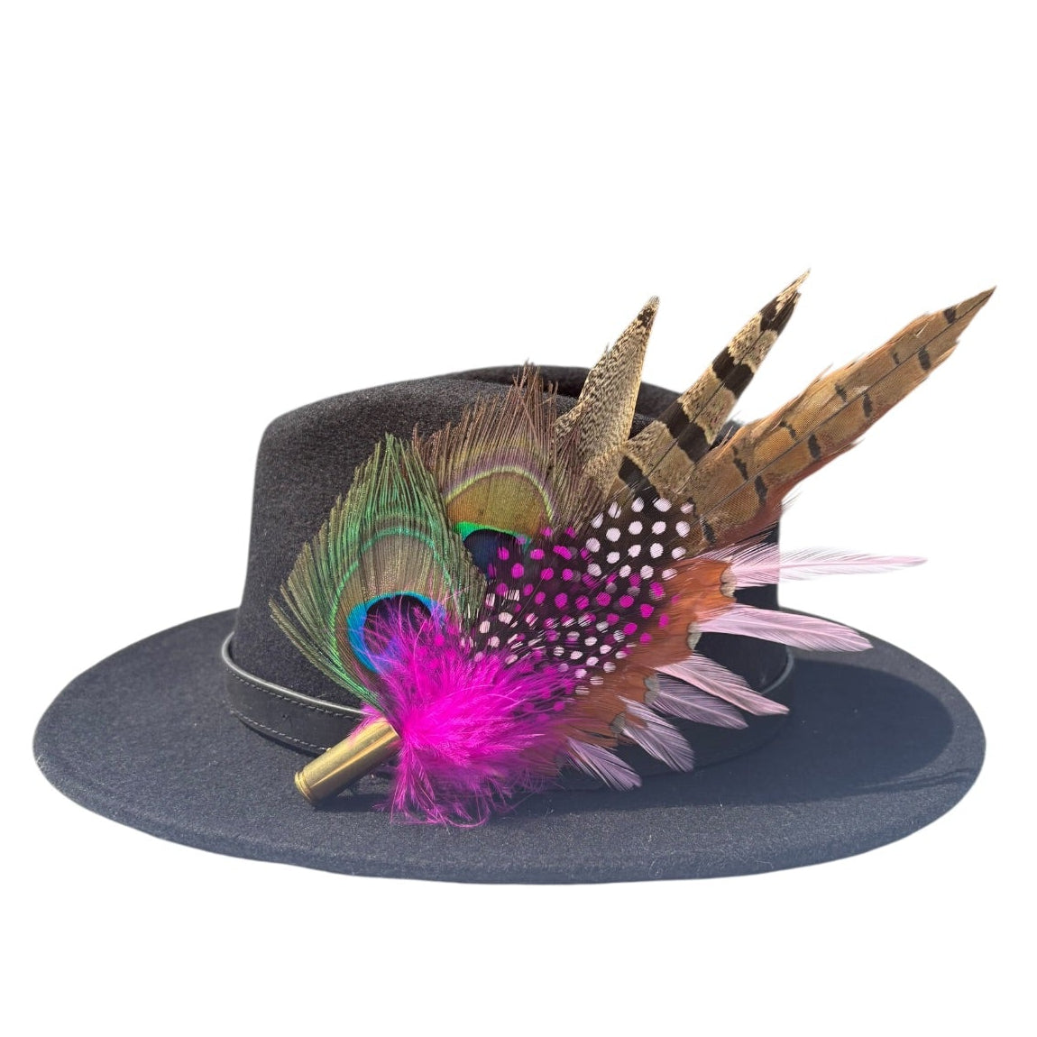Peacock, Cerise Pink and Light Pink Feather Hat Pin CFP864