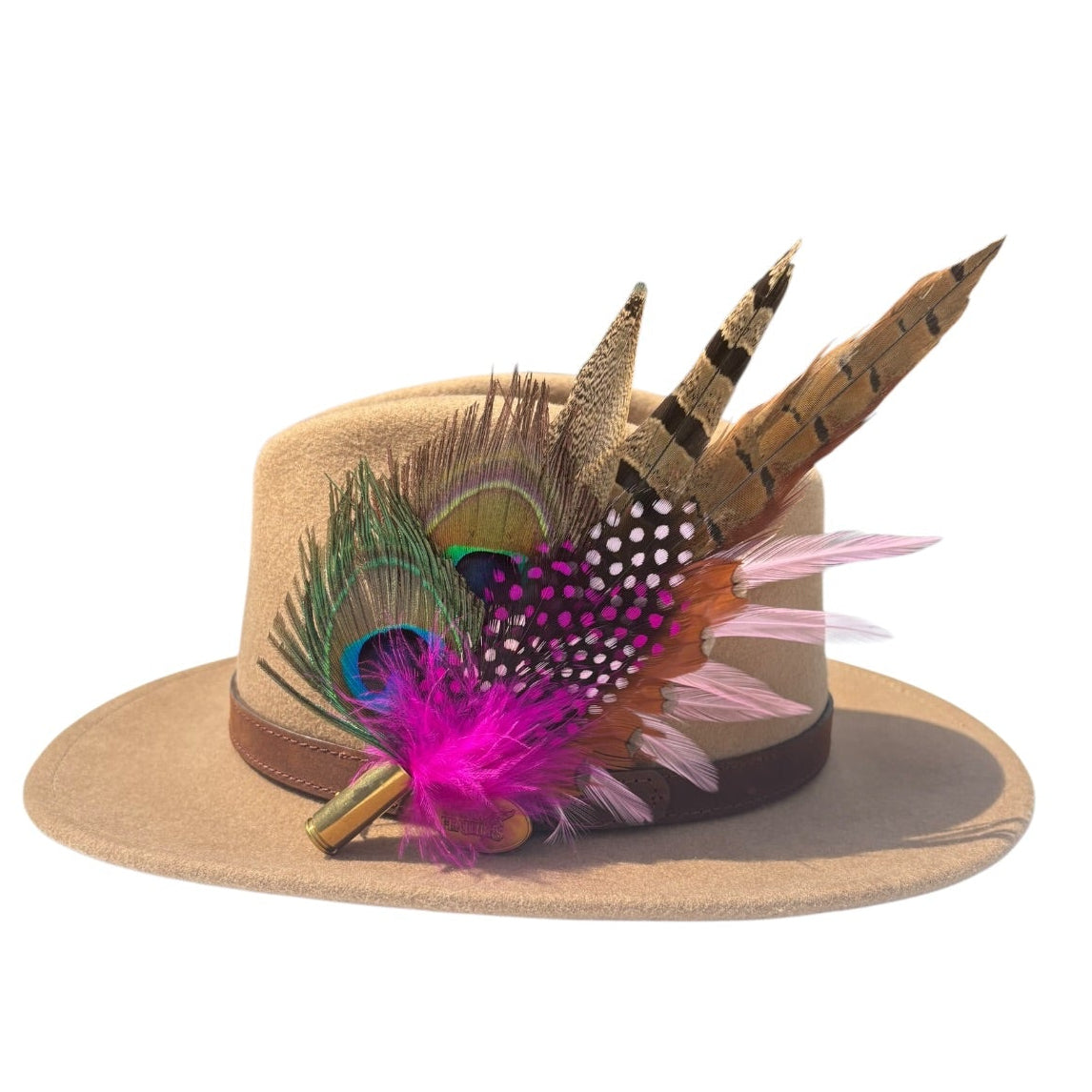 Peacock, Cerise Pink and Light Pink Feather Hat Pin CFP864