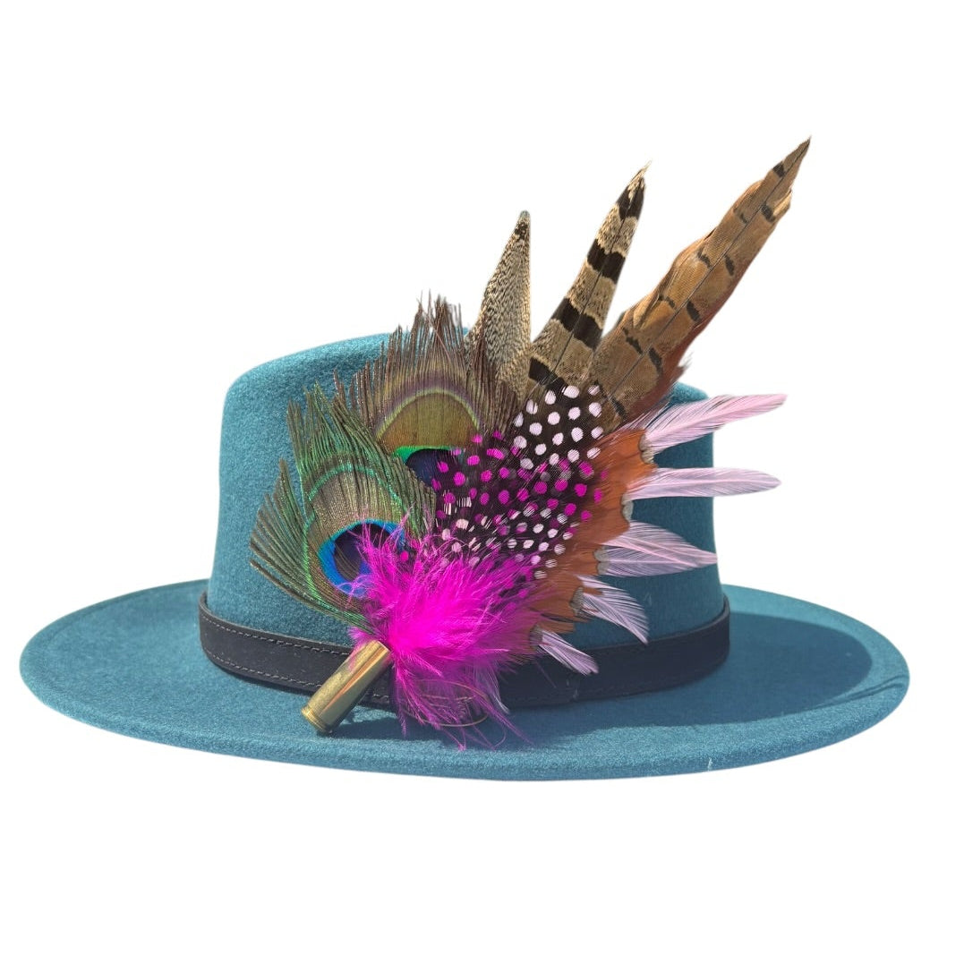 Peacock, Cerise Pink and Light Pink Feather Hat Pin CFP864