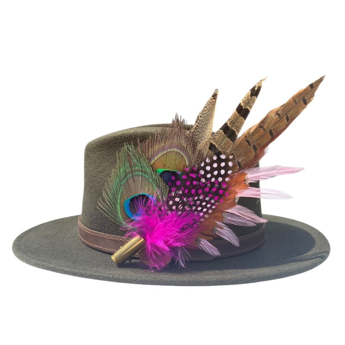 Peacock, Cerise Pink and Light Pink Feather Hat Pin CFP864