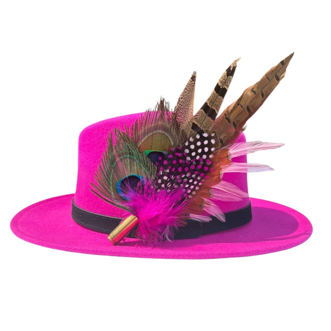 Peacock, Cerise Pink and Light Pink Feather Hat Pin CFP864