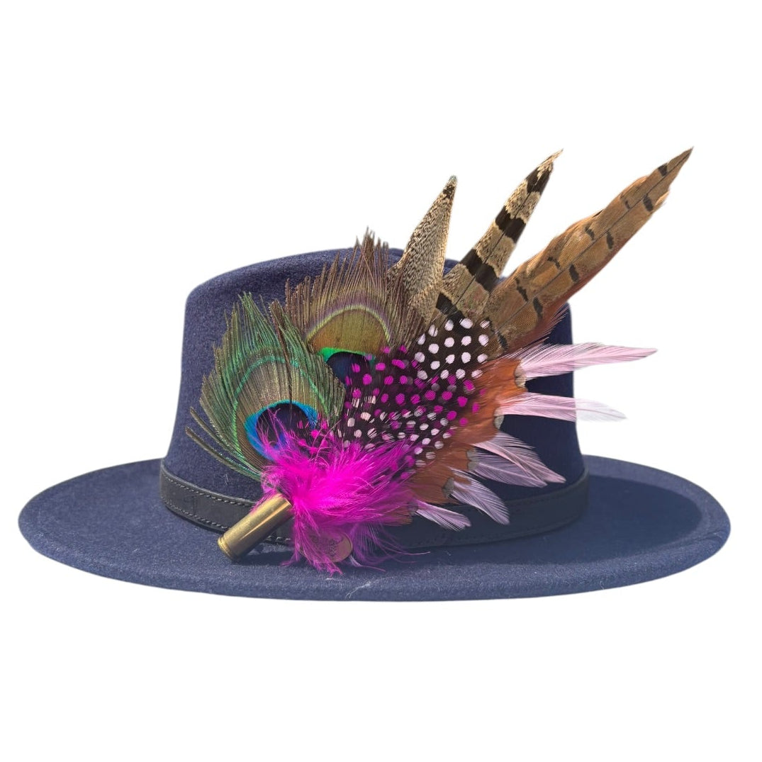 Peacock, Cerise Pink and Light Pink Feather Hat Pin CFP864