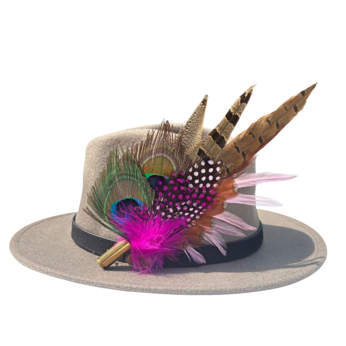 Peacock, Cerise Pink and Light Pink Feather Hat Pin CFP864