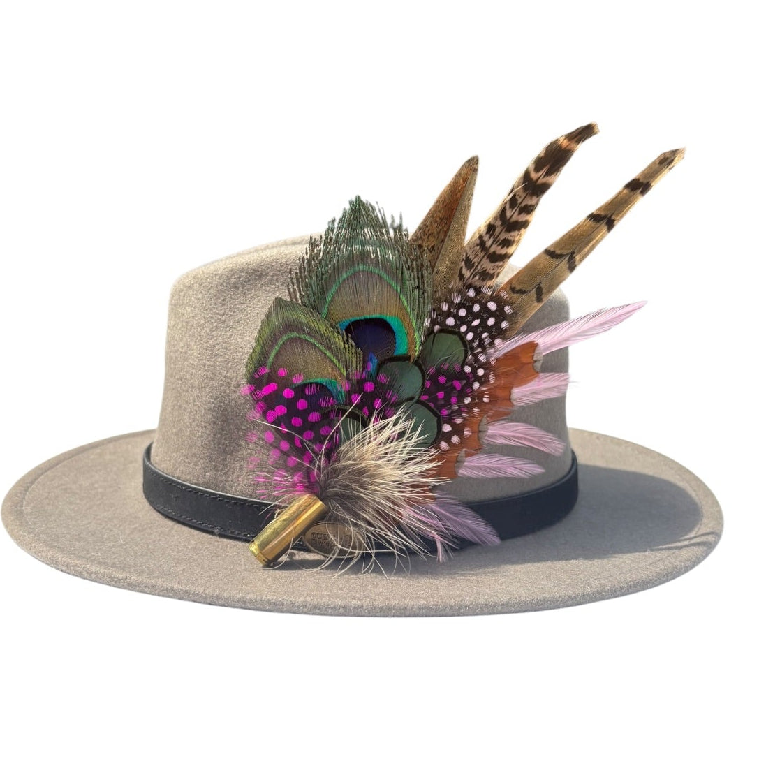 Peacock, Cerise and Light Pink Feather Hat Pin CFP867