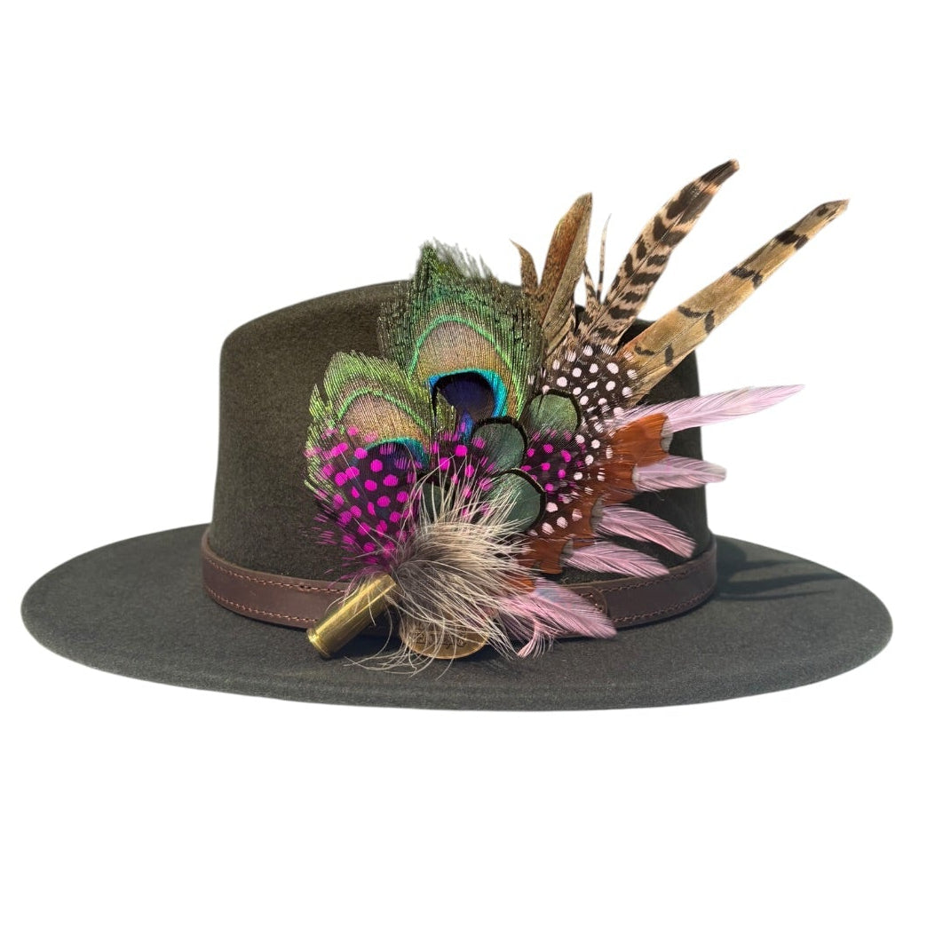 Peacock, Cerise and Light Pink Feather Hat Pin CFP867